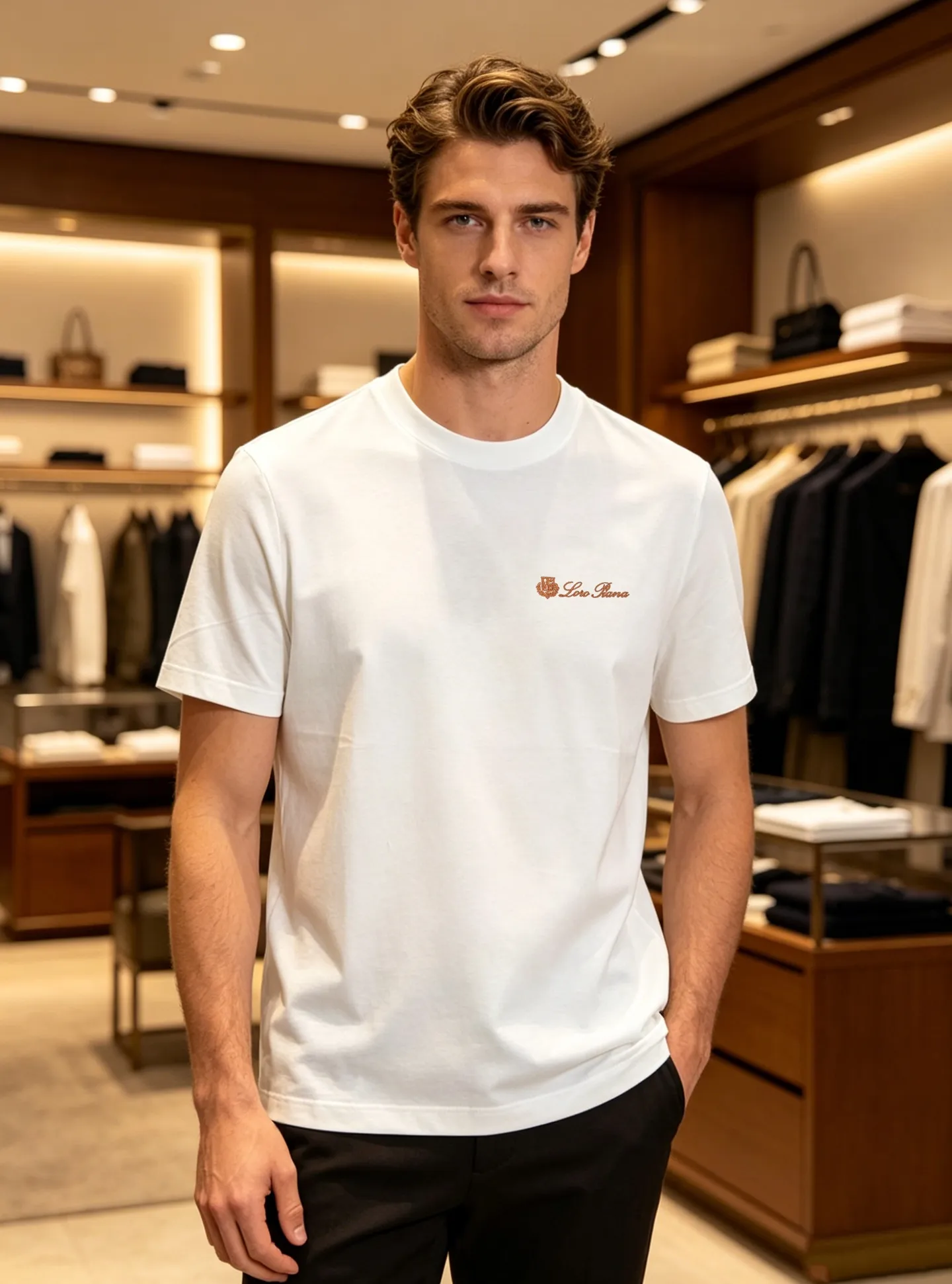 185 ⚜️Loro piana*26s new mercerized cotton T-shirt. Original recommendation❤️Classic LP logo. 3D three-dimensional letter embroidery🪡Quality presentation of three-dimensional texture. Classic Lp old money style concrete words. Letter pattern is high-end and low-key. Simple Versatile style. Made of custom-made 190g mercerized cotton fabric, it has a strong sense of lightness behind the upper body. The soft texture is skin-friendly and has excellent breathability. All three standards are met! Color: Black.White.Sizes: M-3XL slim fit! (S and 4XL can be customized) 175/145 pounds recommended XL